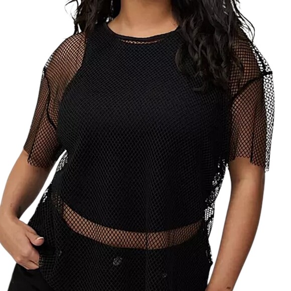 TORRID 6X Goth Sheer Fishnet Unlined Mesh Short Sleeve Top NWT Size‎ 6X - Picture 1 of 8